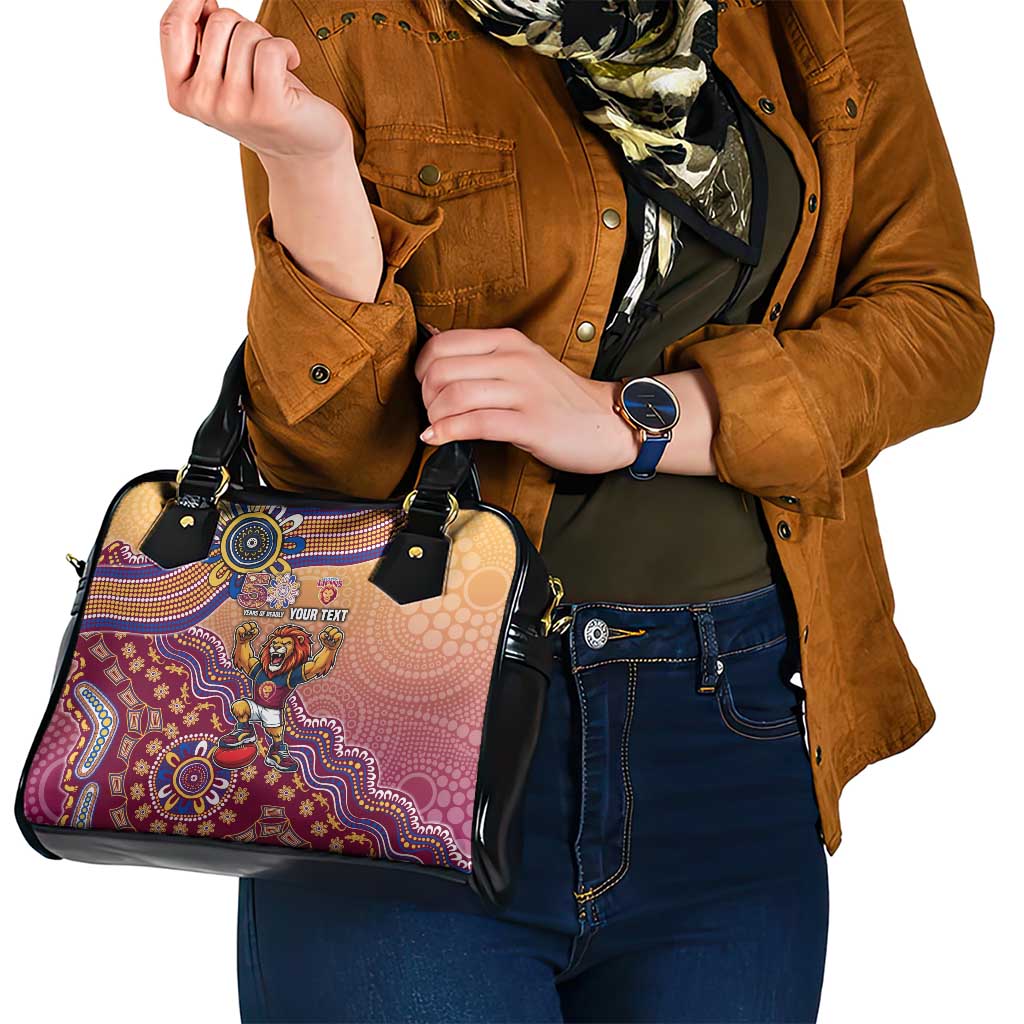 Personalized Brisbane Lions Football Mascot Shoulder Handbag Aboriginal Dot Art Style Vibrant Indigenous Pattern Design