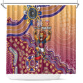 Personalized Brisbane Lions Football Mascot Shower Curtain Aboriginal Dot Art Style Vibrant Indigenous Pattern Design