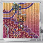Personalized Brisbane Lions Football Mascot Shower Curtain Aboriginal Dot Art Style Vibrant Indigenous Pattern Design