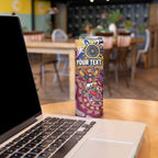 Personalized Brisbane Lions Football Mascot Skinny Tumbler Aboriginal Dot Art Style Vibrant Indigenous Pattern Design