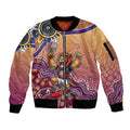 Personalized Brisbane Lions Football Mascot Sleeve Zip Bomber Jacket Aboriginal Dot Art Style Vibrant Indigenous Pattern Design