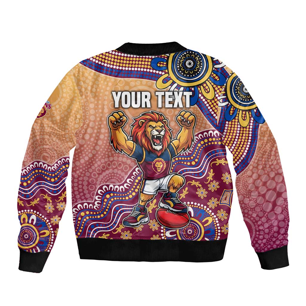 Personalized Brisbane Lions Football Mascot Sleeve Zip Bomber Jacket Aboriginal Dot Art Style Vibrant Indigenous Pattern Design