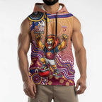 Personalized Brisbane Lions Football Mascot Sleeveless Hoodie Aboriginal Dot Art Style Vibrant Indigenous Pattern Design