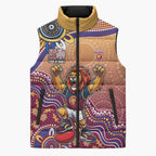 Personalized Brisbane Lions Football Mascot Sleeveless Puffer Jacket Aboriginal Dot Art Style Vibrant Indigenous Pattern Design
