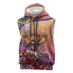 Personalized Brisbane Lions Football Mascot Sleeveless Zip Hoodie Aboriginal Dot Art Style Vibrant Indigenous Pattern Design