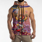 Personalized Brisbane Lions Football Mascot Sleeveless Zip Hoodie Aboriginal Dot Art Style Vibrant Indigenous Pattern Design