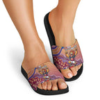 Personalized Brisbane Lions Football Mascot Slide Sandals Aboriginal Dot Art Style Vibrant Indigenous Pattern Design