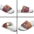Personalized Brisbane Lions Football Mascot Slide Sandals Aboriginal Dot Art Style Vibrant Indigenous Pattern Design