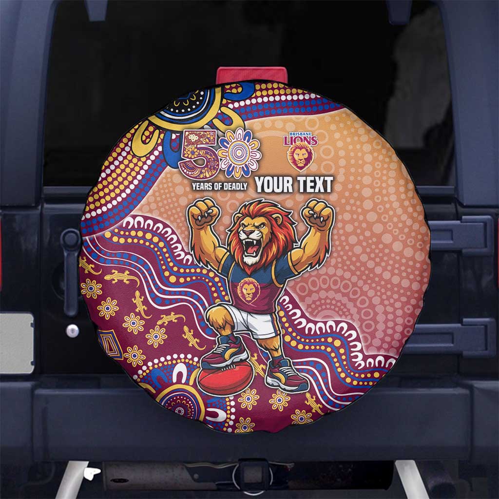 Personalized Brisbane Lions Football Mascot Spare Tire Cover Aboriginal Dot Art Style Vibrant Indigenous Pattern Design
