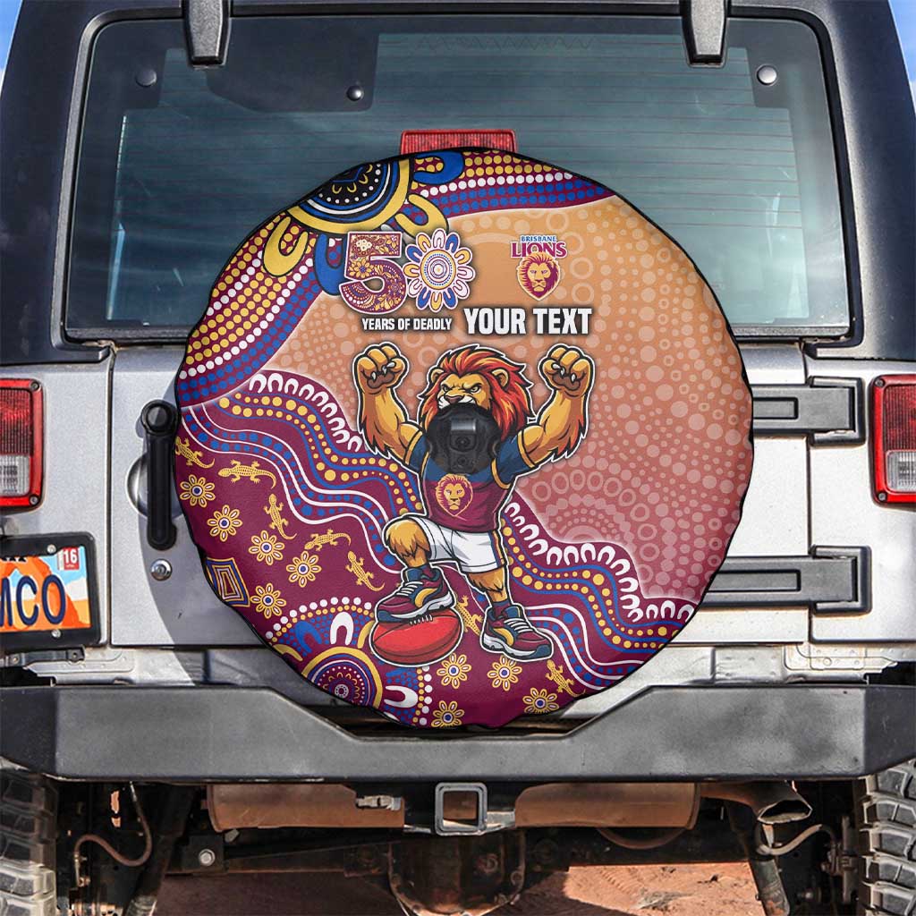 Personalized Brisbane Lions Football Mascot Spare Tire Cover Aboriginal Dot Art Style Vibrant Indigenous Pattern Design