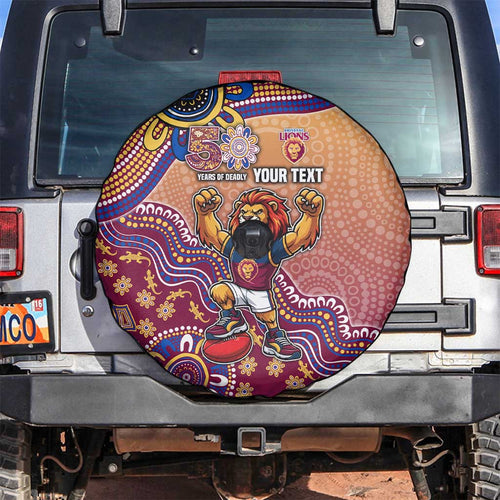 Personalized Brisbane Lions Football Mascot Spare Tire Cover Aboriginal Dot Art Style Vibrant Indigenous Pattern Design