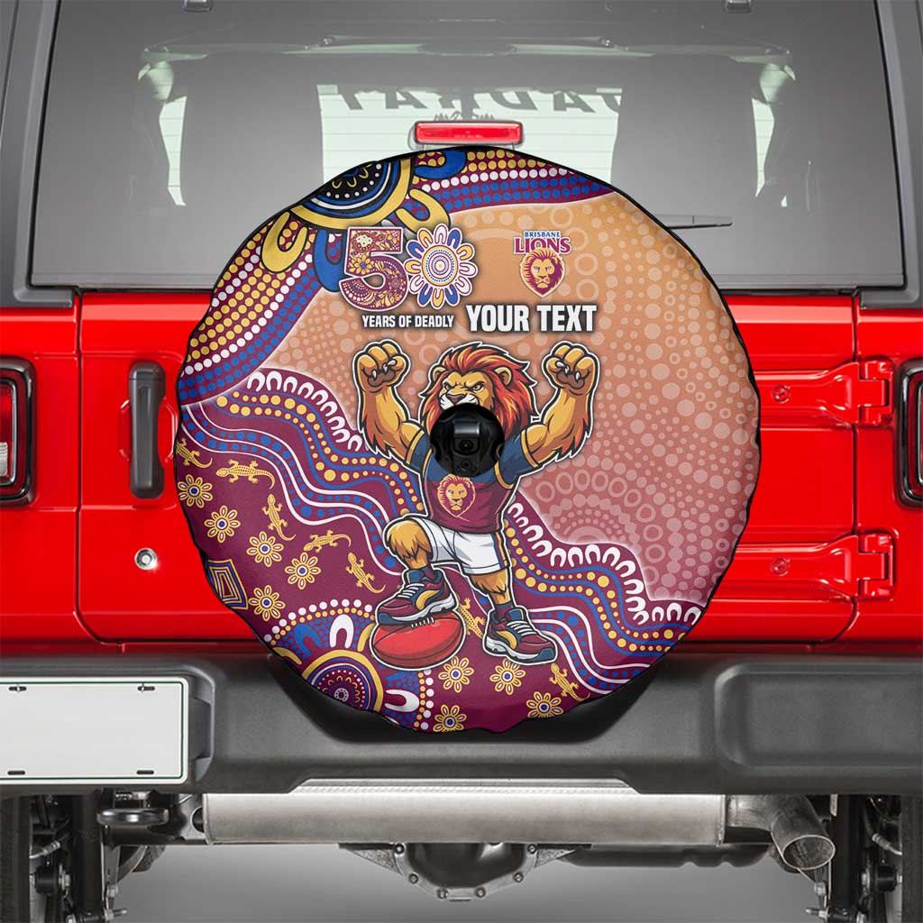 Personalized Brisbane Lions Football Mascot Spare Tire Cover Aboriginal Dot Art Style Vibrant Indigenous Pattern Design