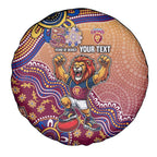 Personalized Brisbane Lions Football Mascot Spare Tire Cover Aboriginal Dot Art Style Vibrant Indigenous Pattern Design