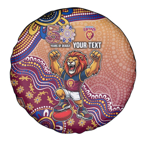Personalized Brisbane Lions Football Mascot Spare Tire Cover Aboriginal Dot Art Style Vibrant Indigenous Pattern Design