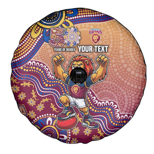 Personalized Brisbane Lions Football Mascot Spare Tire Cover Aboriginal Dot Art Style Vibrant Indigenous Pattern Design