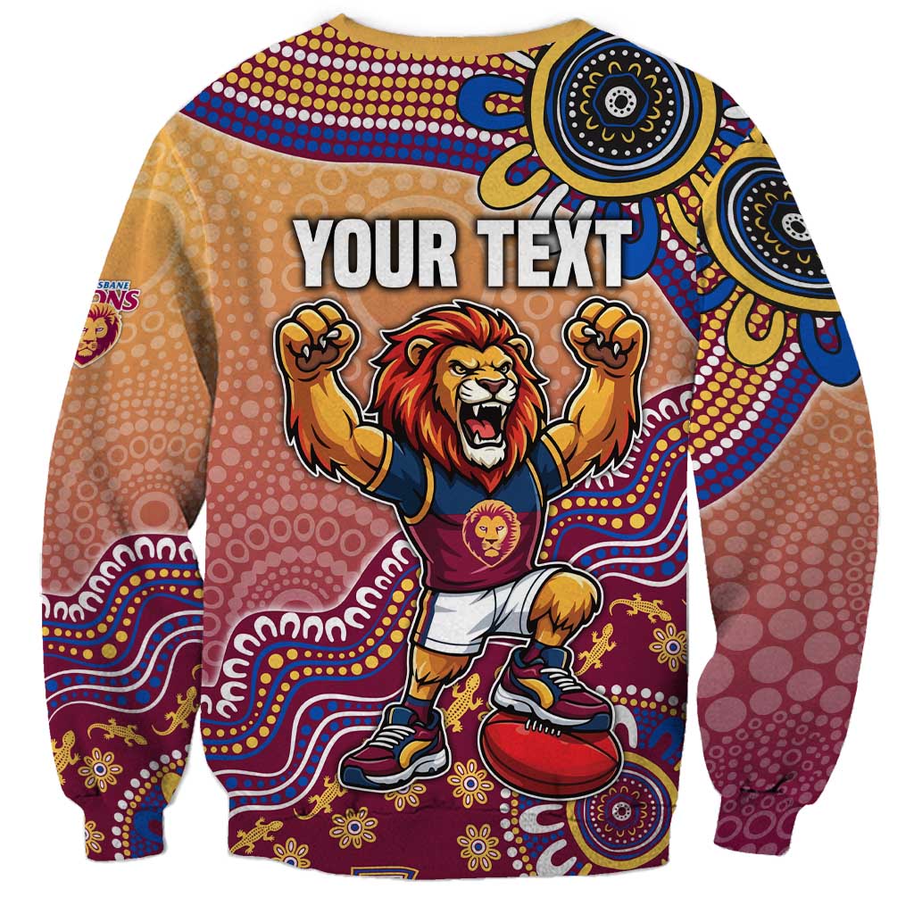 Personalized Brisbane Lions Football Mascot Sweatshirt Aboriginal Dot Art Style Vibrant Indigenous Pattern Design