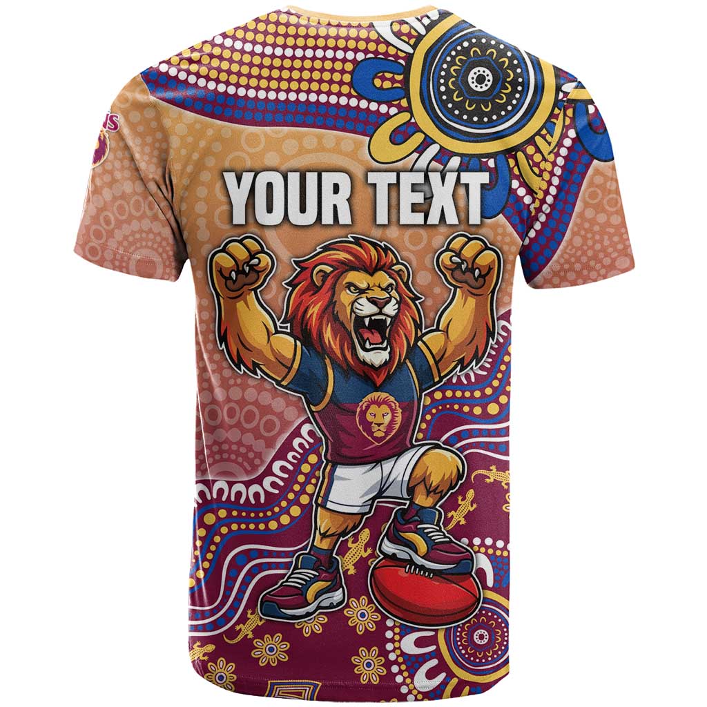 Personalized Brisbane Lions Football Mascot T Shirt Aboriginal Dot Art Style Vibrant Indigenous Pattern Design