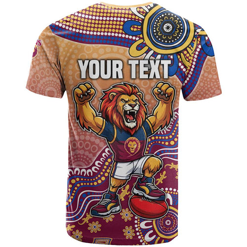Personalized Brisbane Lions Football Mascot T Shirt Aboriginal Dot Art Style Vibrant Indigenous Pattern Design