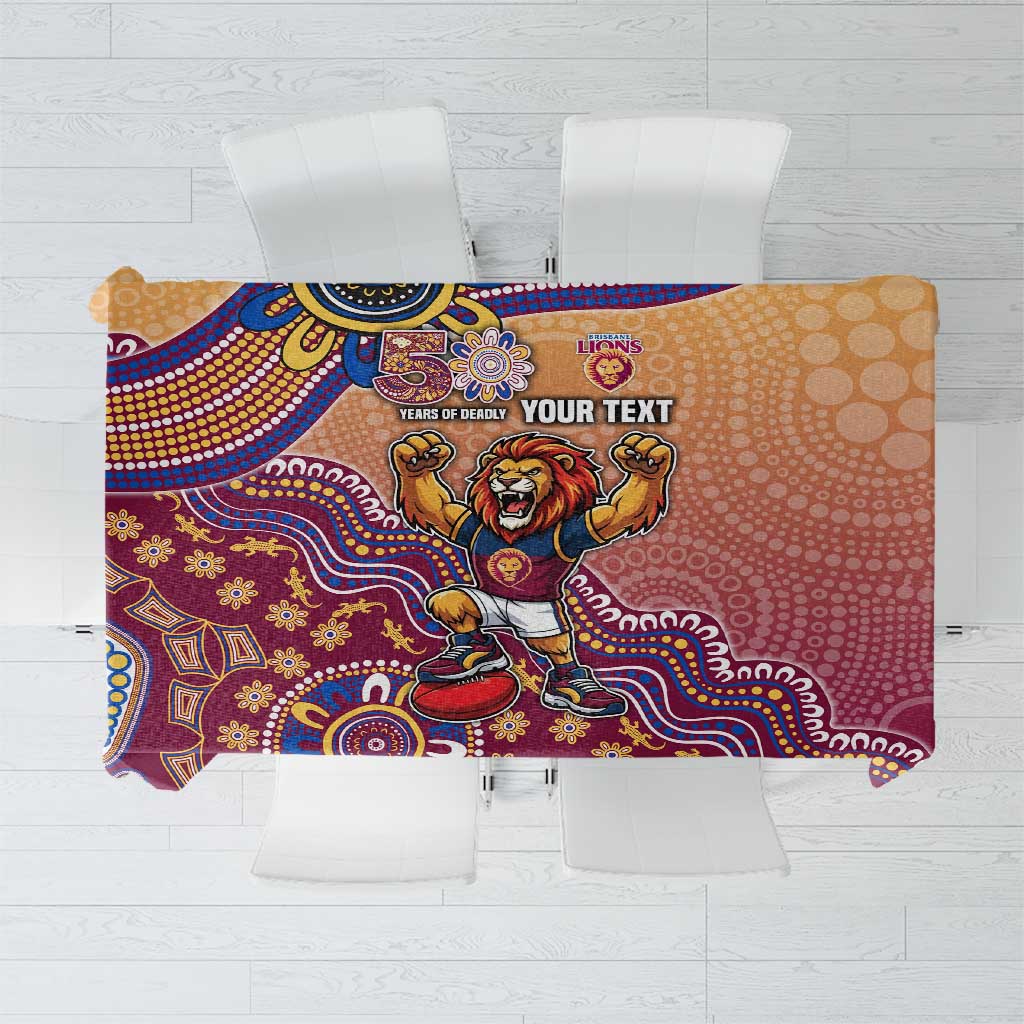 Personalized Brisbane Lions Football Mascot Tablecloth Aboriginal Dot Art Style Vibrant Indigenous Pattern Design
