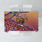 Personalized Brisbane Lions Football Mascot Tablecloth Aboriginal Dot Art Style Vibrant Indigenous Pattern Design