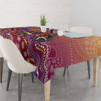 Personalized Brisbane Lions Football Mascot Tablecloth Aboriginal Dot Art Style Vibrant Indigenous Pattern Design