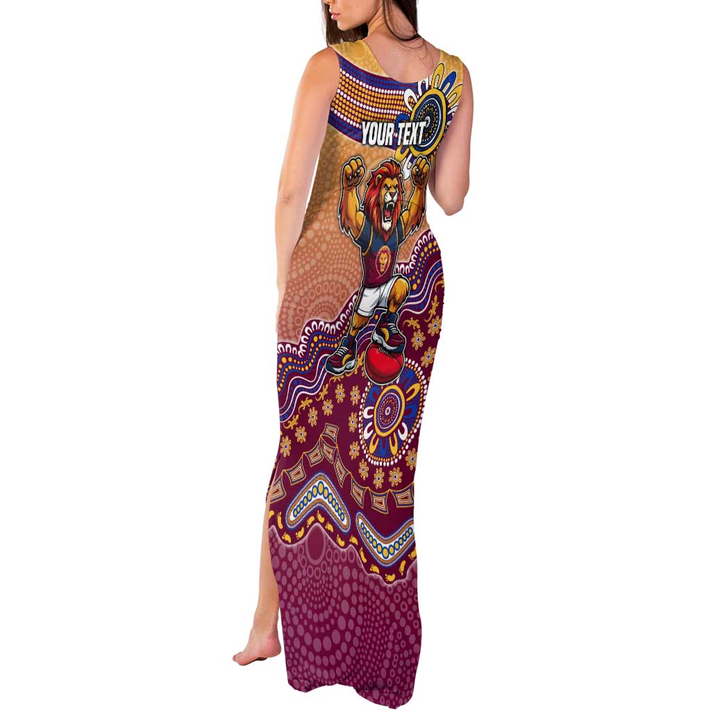 Personalized Brisbane Lions Football Mascot Tank Maxi Dress Aboriginal Dot Art Style Vibrant Indigenous Pattern Design