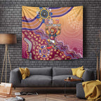 Personalized Brisbane Lions Football Mascot Tapestry Aboriginal Dot Art Style Vibrant Indigenous Pattern Design