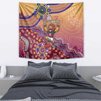 Personalized Brisbane Lions Football Mascot Tapestry Aboriginal Dot Art Style Vibrant Indigenous Pattern Design