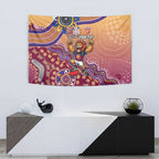 Personalized Brisbane Lions Football Mascot Tapestry Aboriginal Dot Art Style Vibrant Indigenous Pattern Design