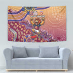 Personalized Brisbane Lions Football Mascot Tapestry Aboriginal Dot Art Style Vibrant Indigenous Pattern Design