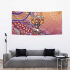 Personalized Brisbane Lions Football Mascot Tapestry Aboriginal Dot Art Style Vibrant Indigenous Pattern Design