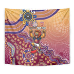 Personalized Brisbane Lions Football Mascot Tapestry Aboriginal Dot Art Style Vibrant Indigenous Pattern Design