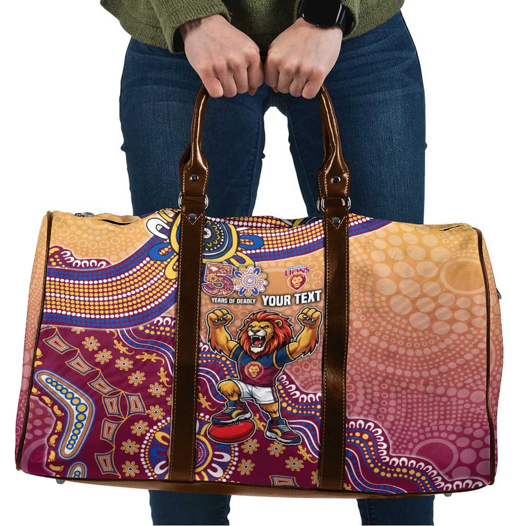 Personalized Brisbane Lions Football Mascot Travel Bag Aboriginal Dot Art Style Vibrant Indigenous Pattern Design