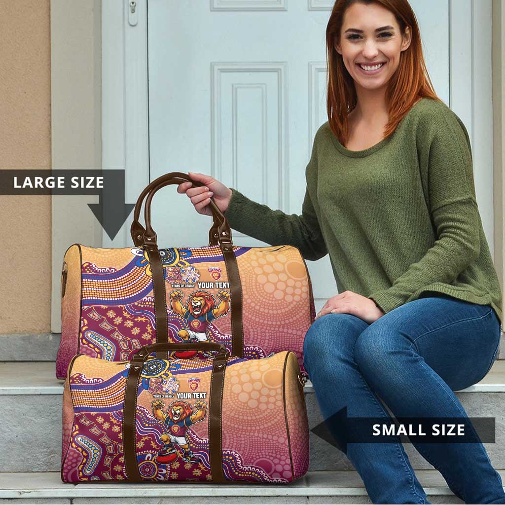 Personalized Brisbane Lions Football Mascot Travel Bag Aboriginal Dot Art Style Vibrant Indigenous Pattern Design