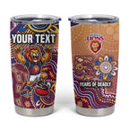 Personalized Brisbane Lions Football Mascot Tumbler Cup Aboriginal Dot Art Style Vibrant Indigenous Pattern Design