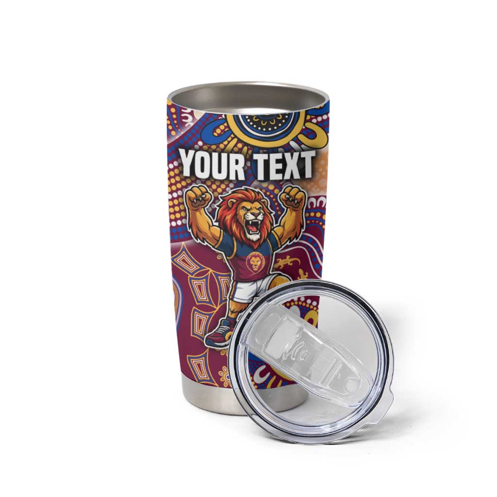 Personalized Brisbane Lions Football Mascot Tumbler Cup Aboriginal Dot Art Style Vibrant Indigenous Pattern Design