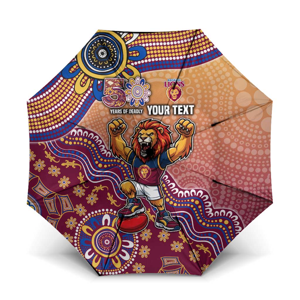 Personalized Brisbane Lions Football Mascot Umbrella Aboriginal Dot Art Style Vibrant Indigenous Pattern Design