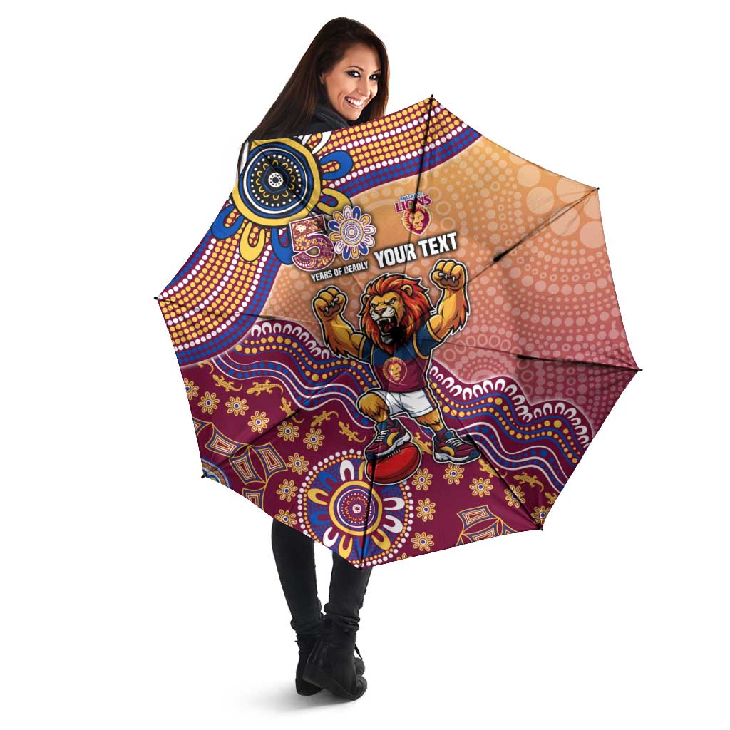 Personalized Brisbane Lions Football Mascot Umbrella Aboriginal Dot Art Style Vibrant Indigenous Pattern Design