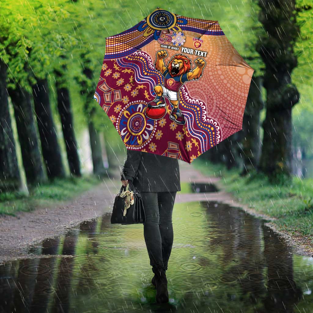 Personalized Brisbane Lions Football Mascot Umbrella Aboriginal Dot Art Style Vibrant Indigenous Pattern Design