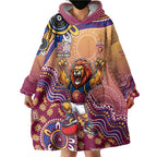 Personalized Brisbane Lions Football Mascot Wearable Blanket Hoodie Aboriginal Dot Art Style Vibrant Indigenous Pattern Design