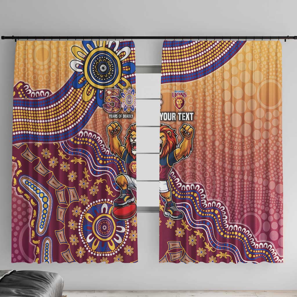 Personalized Brisbane Lions Football Mascot Window Curtain Aboriginal Dot Art Style Vibrant Indigenous Pattern Design