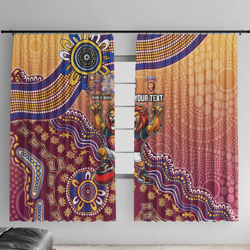 Personalized Brisbane Lions Football Mascot Window Curtain Aboriginal Dot Art Style Vibrant Indigenous Pattern Design