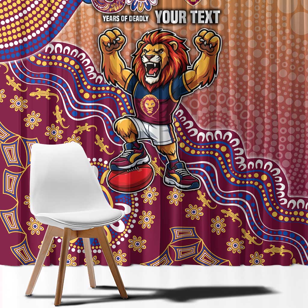 Personalized Brisbane Lions Football Mascot Window Curtain Aboriginal Dot Art Style Vibrant Indigenous Pattern Design