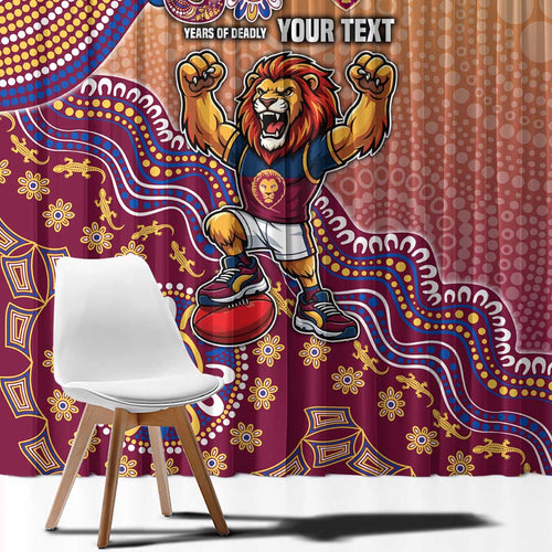 Personalized Brisbane Lions Football Mascot Window Curtain Aboriginal Dot Art Style Vibrant Indigenous Pattern Design
