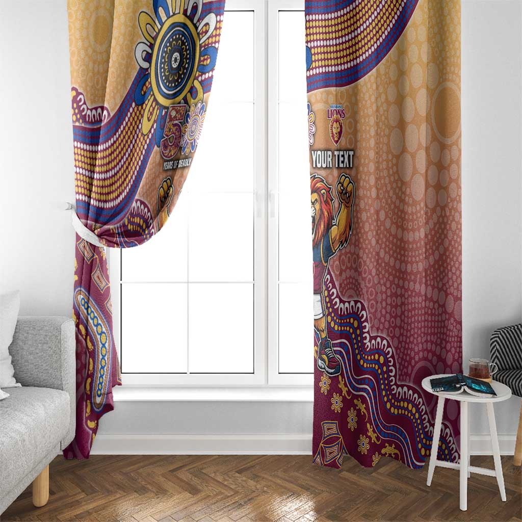 Personalized Brisbane Lions Football Mascot Window Curtain Aboriginal Dot Art Style Vibrant Indigenous Pattern Design