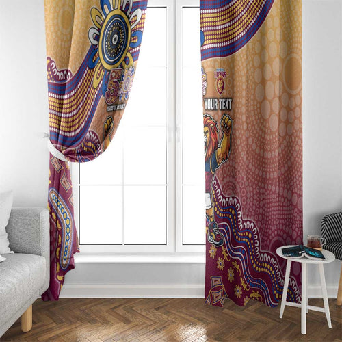 Personalized Brisbane Lions Football Mascot Window Curtain Aboriginal Dot Art Style Vibrant Indigenous Pattern Design