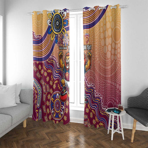 Personalized Brisbane Lions Football Mascot Window Curtain Aboriginal Dot Art Style Vibrant Indigenous Pattern Design