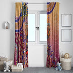 Personalized Brisbane Lions Football Mascot Window Curtain Aboriginal Dot Art Style Vibrant Indigenous Pattern Design