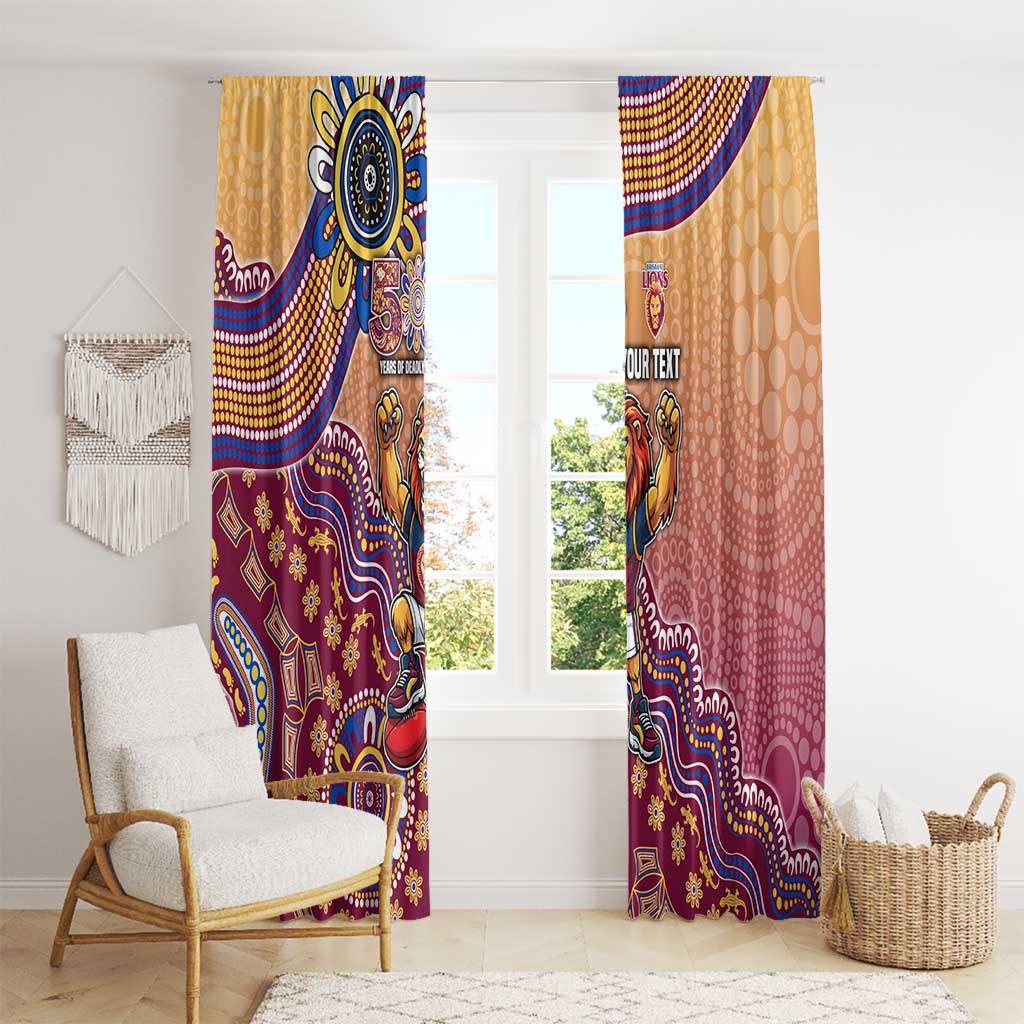 Personalized Brisbane Lions Football Mascot Window Curtain Aboriginal Dot Art Style Vibrant Indigenous Pattern Design
