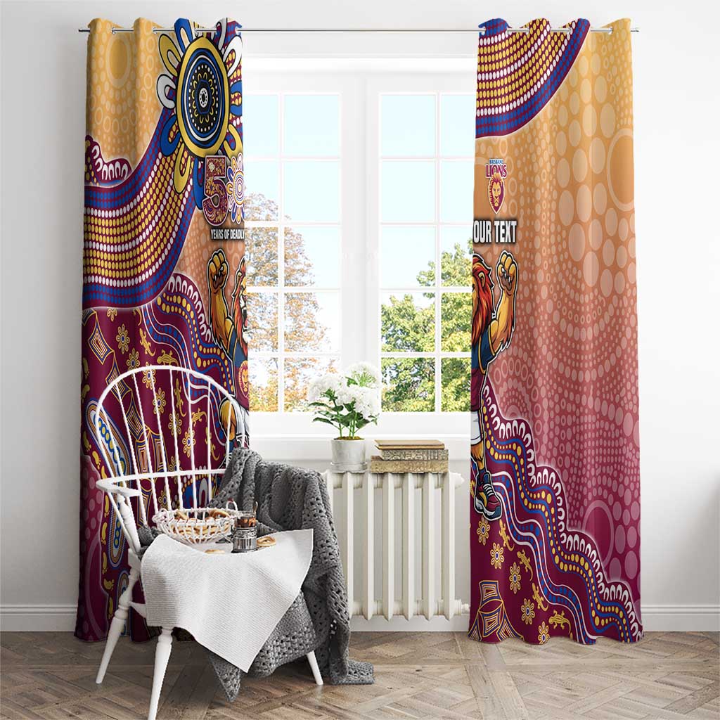Personalized Brisbane Lions Football Mascot Window Curtain Aboriginal Dot Art Style Vibrant Indigenous Pattern Design